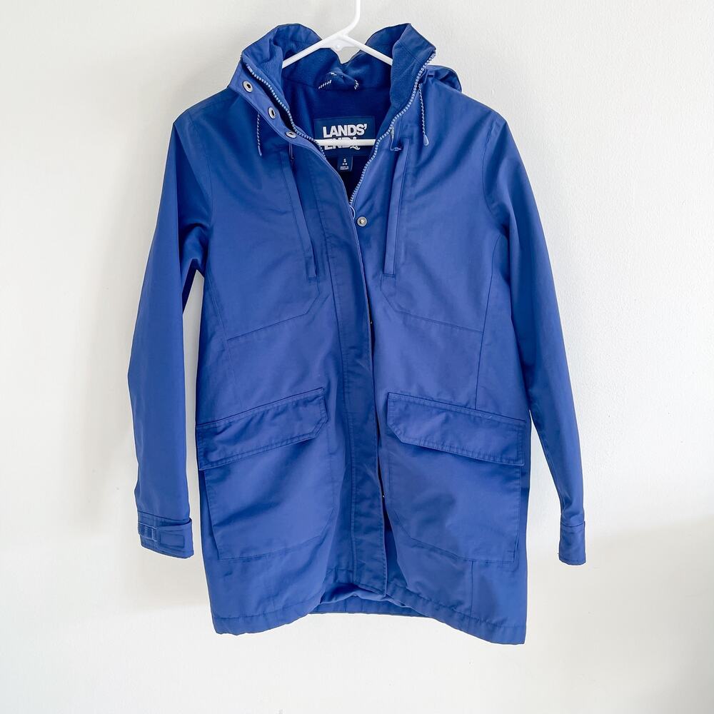 Lands’ End Men’s Small Squall Jacket Blue Waterproof Windproof Fleece Lined NWOT